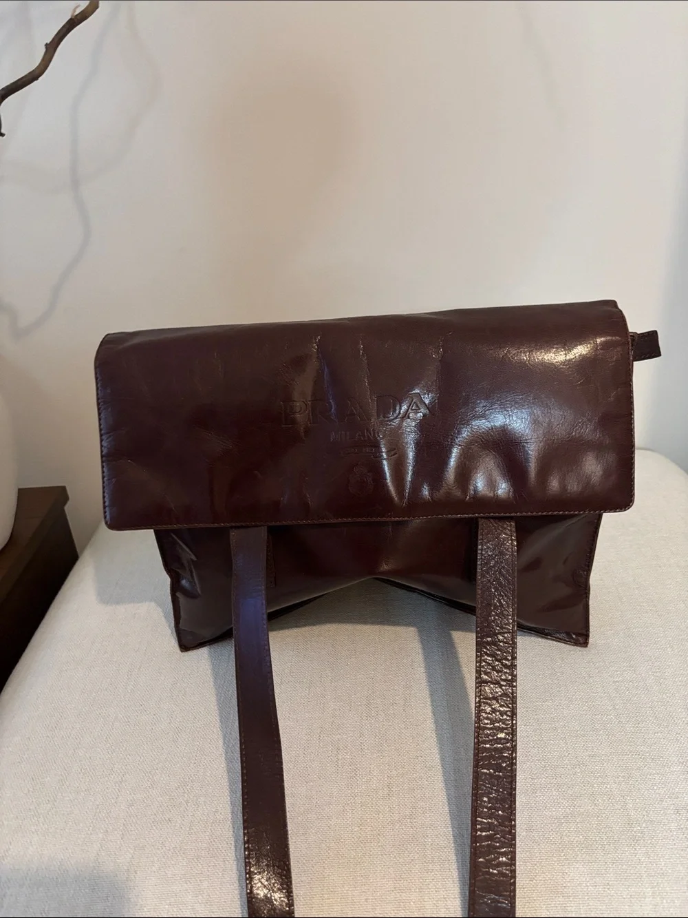 Prada Brown Leather Shoulder Tote